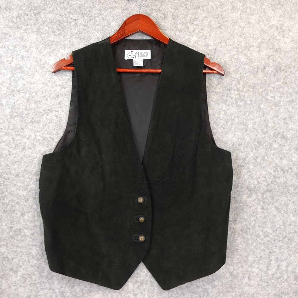 Western Leather Vest Adults Medium Black Waistcoat Boho Cowboy Dark‎ BB DAKOTA